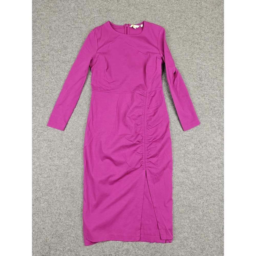 Boden Dress Womens 8 Pink Ruched Jersey Sheath Midi Long Sleeve Work Office‎